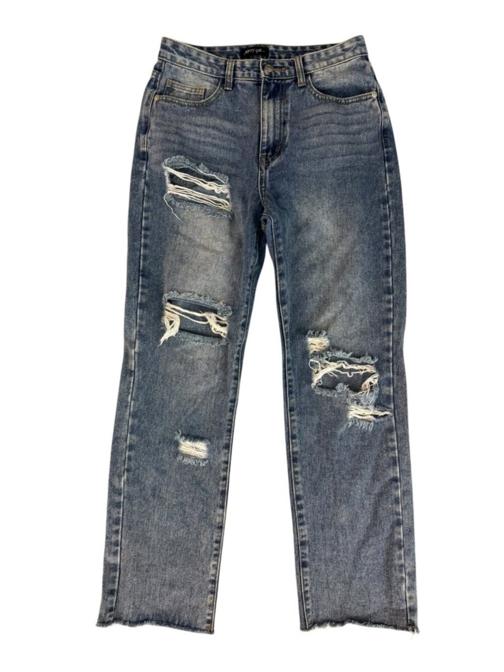 Nasty Gal Straight Leg Holes Denim Ankle Jeans High-Rise Ripped Distress Size 6